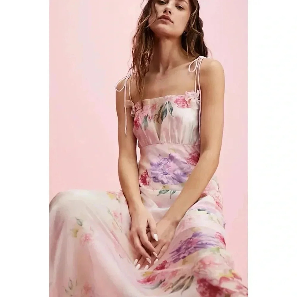 For Love and Lemons Lisa Maxi Dress Floral Pink Large